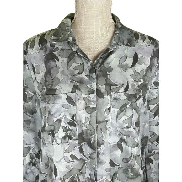 Cloth & Stone Floral Long Sleeve Button Up Women's Medium Gray Tencel Bloomcore - Picture 2 of 7